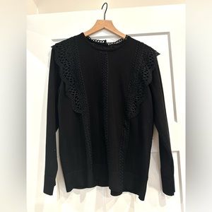 Black Cable & Gauge Lace Trim Lightweight Sweater